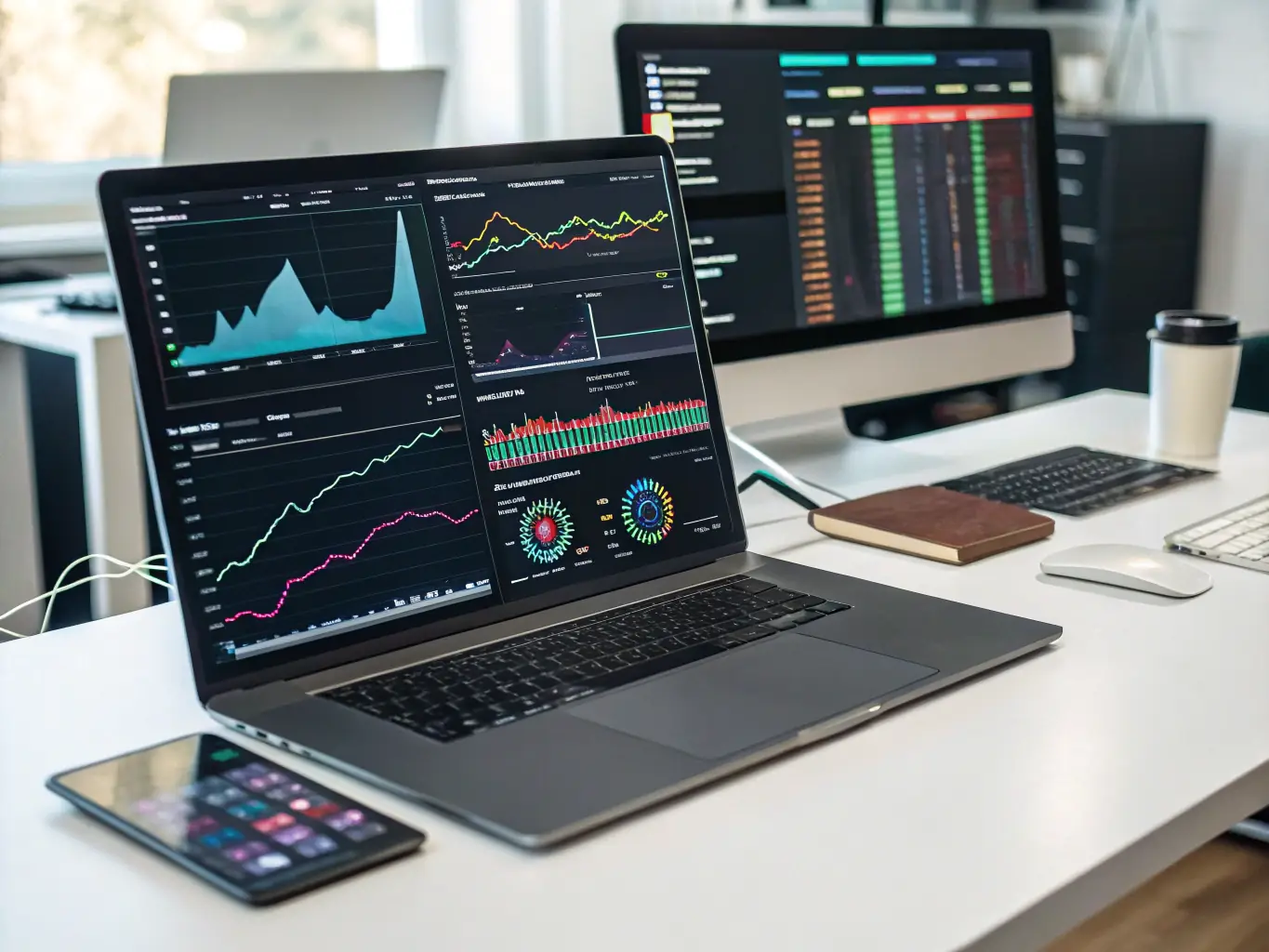 An image showcasing data visualization dashboards, machine learning models, and data flow diagrams, representing Bruma's capabilities in data and AI.